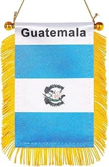 WXTWK 3 X 5 Inch Guatemala Flag Guatemalan Window Hanging Flag Small Mini Car Flags Banners Rearview Mirror Decoration With Suction Cup Golden Fringy Banner