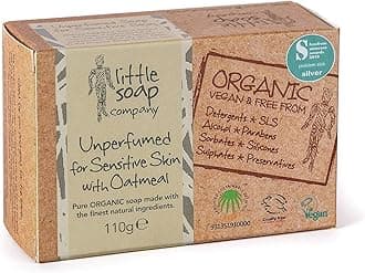 Little Soap Company Organic Range - Unperfumed Soap Bar for Sensitive Skin, 110g | Natural, Vegan, Cruelty Free | Unscented with English Oatmeal, No SLS or Parabens |Gentle Solid Soap for Hands & Body