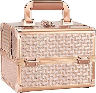 Joligrace Beauty Makeup Train Case for Lady Portable Cosmetic Box Jewelry Organizer Lockable with Keys and Mirror 2-Tier Trays Carrying with Handle Makeup Storage Box - Rose Gold