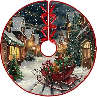 Christmas GIF Christmas Tree Skirt by Leo Walker Large Merry Christmas Tree Rug Skirts Rustic Farmhouse Xmas Mat for Holiday Festival Party Decor