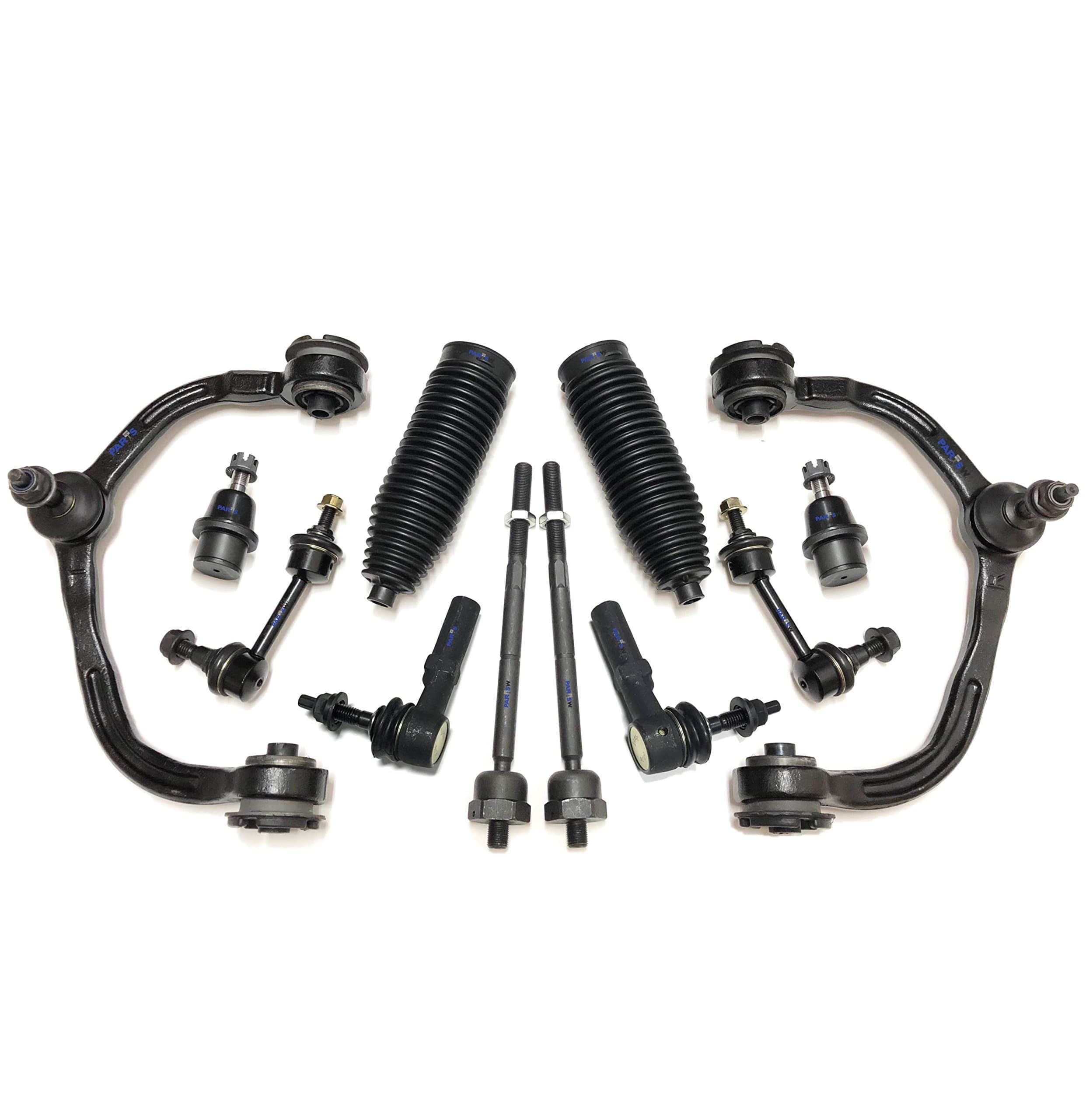PartsW - 12 Pc Front Complete Suspension Kit Control Arms, Ball Joints, Tie Rod Linkages, Rack & Pinion Below Boots, Front Sway Bar End Link