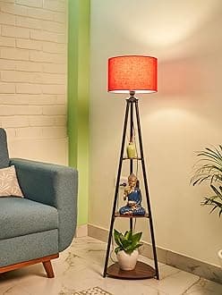 Crosscut Furniture Metal Floor Lamp with 3 Shelves (Lily Red)
