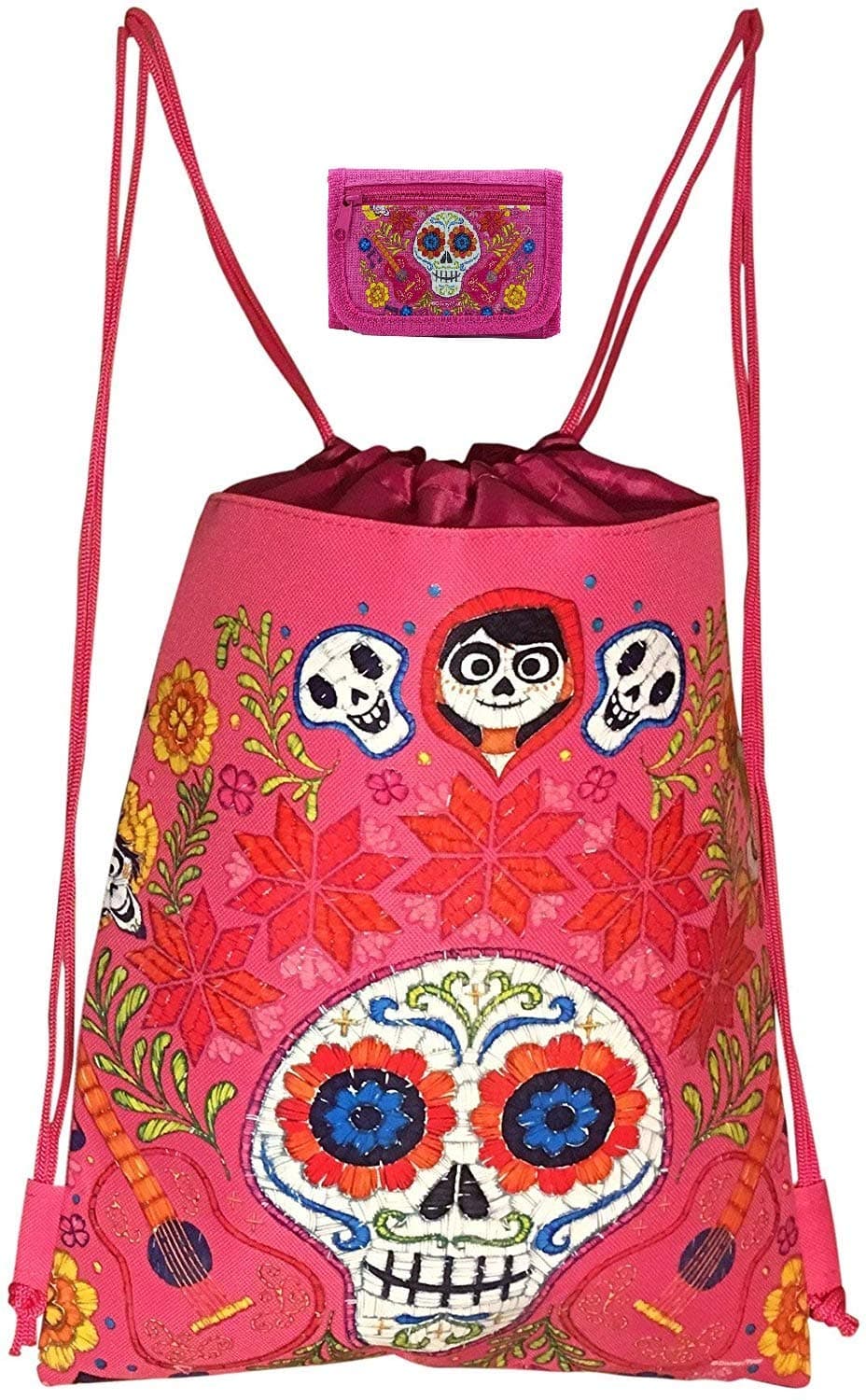 Licensed COCO Sling Drawstring backpack Tote Bag w/Small Wallet (pink)