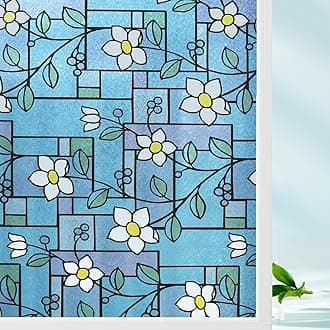 Privacy Window Film Stained Glass Non-Adhesive Anti UV Window Film Vinyl Static Cling Home Decorative Window Stickers for Home Bedroom Office