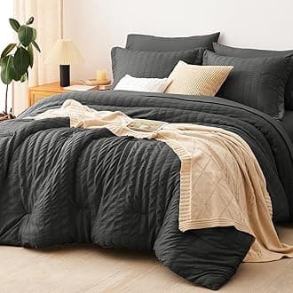 King Size Comforter Set Dark Grey Seersucker 7 Pieces Bed in a Bag King Comforter Set with Sheets, Luxury Bedding Set with Down Alternative Comforter, Sheets, Pillowcases & Shams All Seasons
