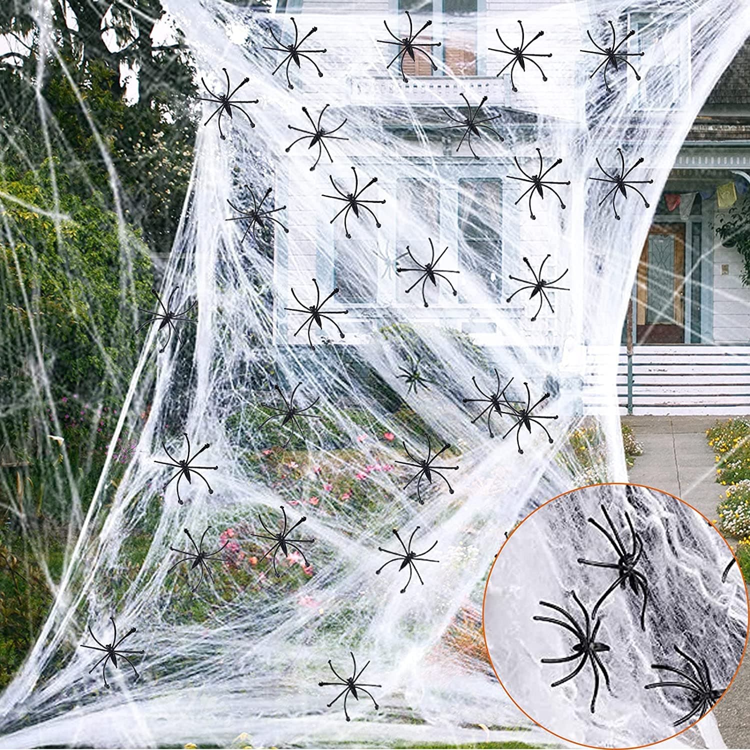 100g Stretchable Spider Cobweb - Halloween Spider Web Decoration with 30 Pcs Fake Spiders for Halloween Cobweb Decorations