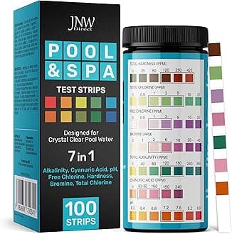JNW Direct Pool and Spa Test Strips - 100 Strip Pack, Test pH, Chlorine, Bromine, Hardness and More, Accurate 6-in-1 Swimming Pool Water Testing