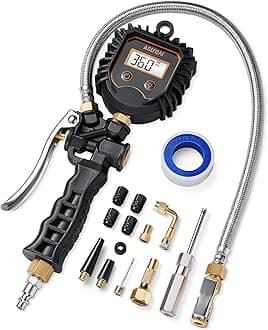 Digital Tire Pressure Gauge, Heavy Duty Tire Inflator Gauge 250PSI Air Chuck Compressor Accessories with Stainless Braided Hose, Rotatable Dial&Quick Connect Coupler for Truck/RV/SUV