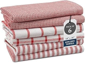 LANE LINEN Kitchen Towels Set - Pack of 4 100% Cotton Dish Towels for Drying Dishes, 18”x 28”, Kitchen Hand Towels, Absorbent Tea Towels, Premium Dish Towels for Kitchen, Quick Drying - Christmas Red
