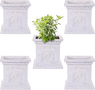 Heart Home Pack of 5 Plastic Tulsi Mancha For Home | 12 Inch Tulsi Gamla/Planter Pot for Home Decor, Balcony & Garden | Marble Design-White