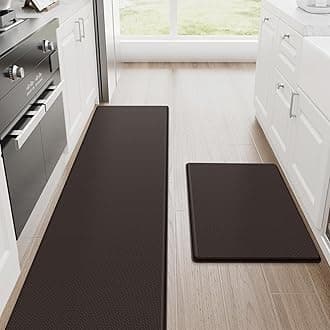 StepRite Kitchen Mats, 2PCS Kitchen Rugs, Cushioned Anti Fatigue Kitchen Mats for Floor, Non-Slip Standing Desk Mat, Waterproof Kitchen Rug Set for Kitchen, Floor, Office,17.3"x30"+17.3"x70",Chocolate
