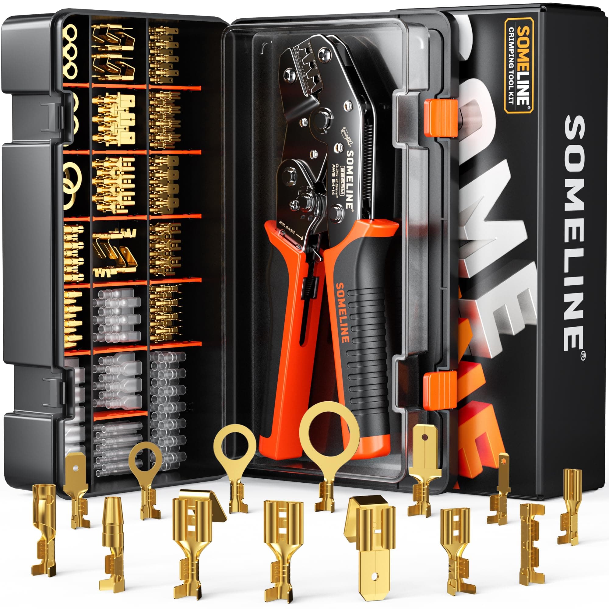 SOMELINE Open Terminal Connector Crimping Tool Kit,2.8mm 3.5mm 3.9mm 4.8mm 6.3mm 24-14 AWG Crimper for Use on Molex 2.13mm 2.36mm, AMP - TE CONNECTIVITY Connectors,Male Female Spade and Ring Terminal