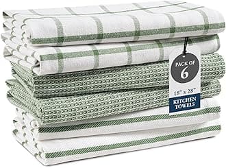 Kitchen Towels Set - Pack of 6 Cotton Dish Towels for Drying Dishes, 18 x 28, Kitchen Hand Towels, Absorbent Tea Towels, Dish Towels for Kitchen, Quick Drying Kitchen Towel Set - Olive