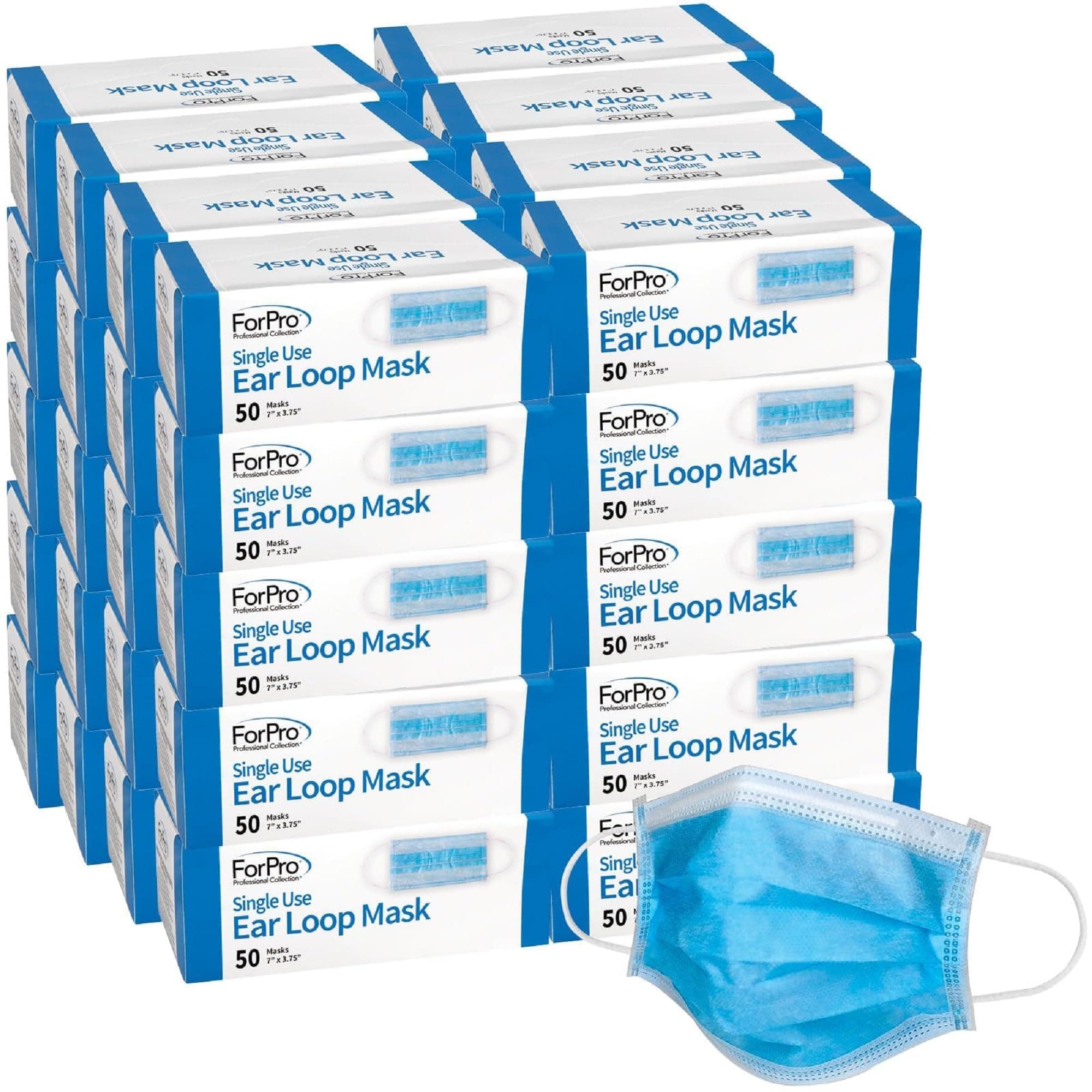 ForPro Professional Collection Single Use Ear Loop Mask (2,000-Ct Case), 3-Ply Disposable Non-Woven Face Mask, Latex-Free, Fiberglass-Free, Protects Against Pollen, Dust, 50-Count (Pack of 40)