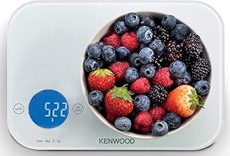Kenwood Digital Kitchen Scale | Food Scale | Weighing Scale | Weight Scale | 8Kg/22lbs Capacity 4MM Tempered Glass, Touch Control, Tare/Zero Function, Auto Shut-Off (Batteries Included) WEP50.000BWH