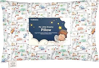 Toddler Pillow with Pillowcase - 13x18 My Little Dreamy Kids Travel Bed Pillows for Sleeping, Organic Cotton Small Pillowcase, Soft & Breathable, Machine Washable, Toddlers 2-5 Years Old (Roadway)