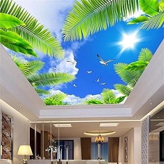 3D Sunny Sky White Cloud Ceiling 3D Print Wall Mural, Removable Self-Adhesive Wallpaper Wall Decoration Mural for Boys Girls Kids Room Living Room Tv Sofa Backdrop Decor(76"Hx96"W)