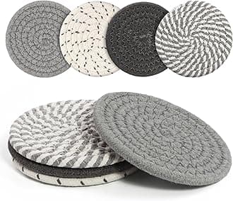 Coasters Set of 4 for Drinks, Cotton Woven 4 Colors Absorbent Boho Coasters for Home Decor Cups - Hot or Cold Drink Thickened (Grey)