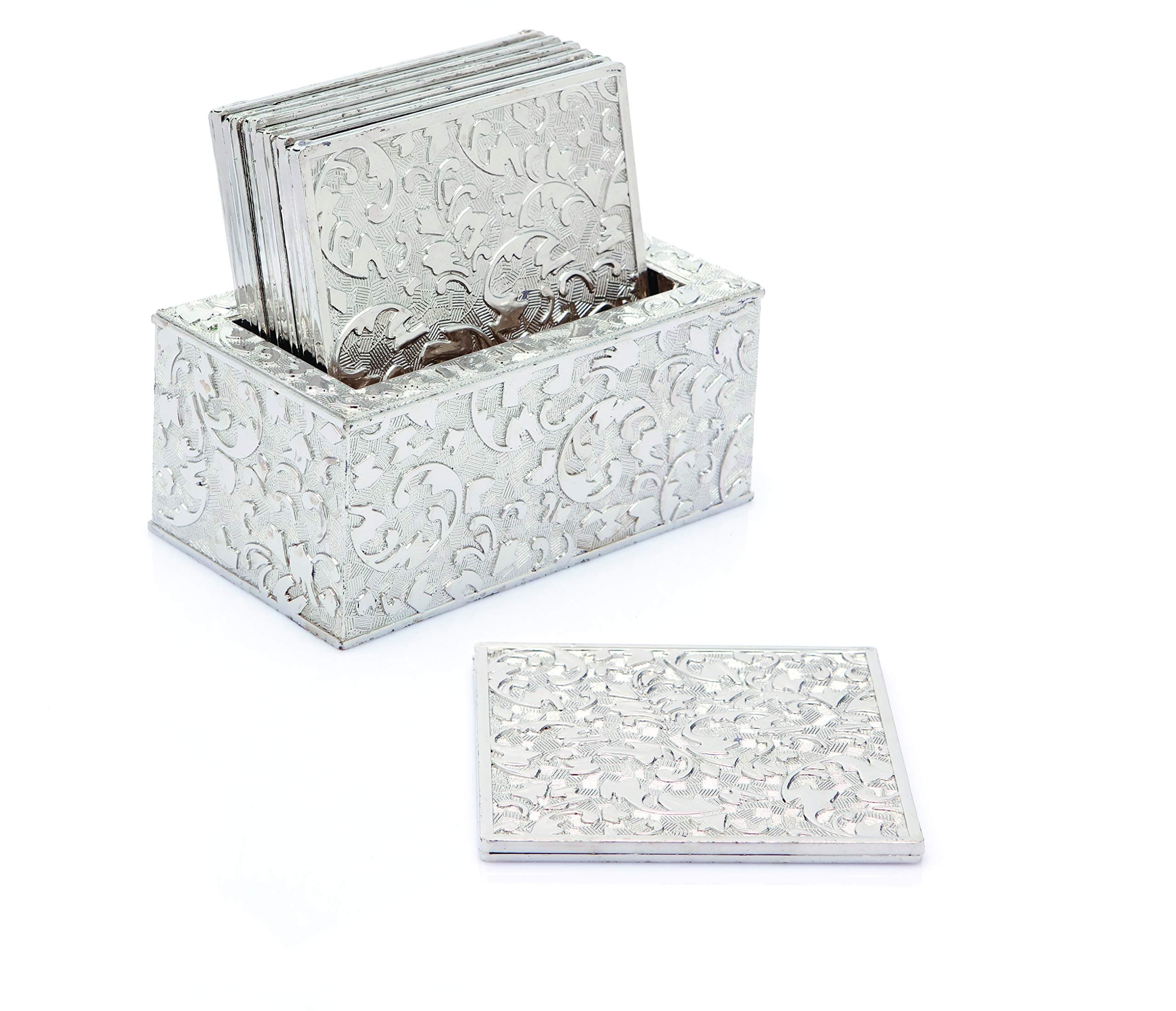 Liza Designer Square Shaped Table Coaster for Tea Cups, Coffee Mugs/Beer Cans Bar Tumblers & Water Glasses - Set of 6 & 1 Holder (A91TC04)