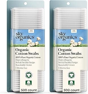 Cotton Swabs Organic by Sky Organics (2 pack 1000ct total) Natural Cotton Buds, Cruelty-Free Cotton Swabs, Biodegradable, All Natural Cotton Swabs, Chlorine-Free Hypoallergenic Cotton Swabs