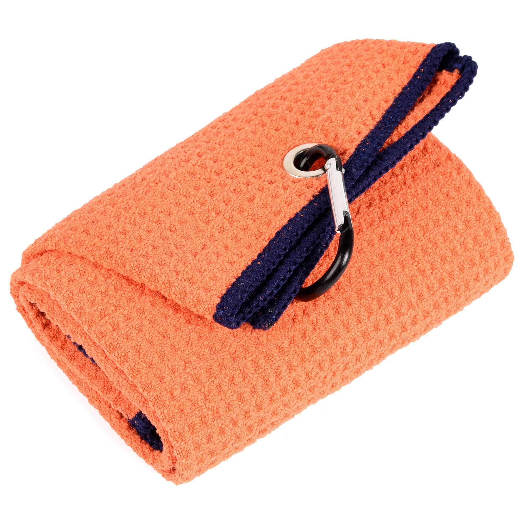 Tri-fold Golf Towel | Premium Microfiber Fabric | Waffle Pattern | with Heavy Duty Carabiner Clip | Golf Towel for Men and Women (Orange)