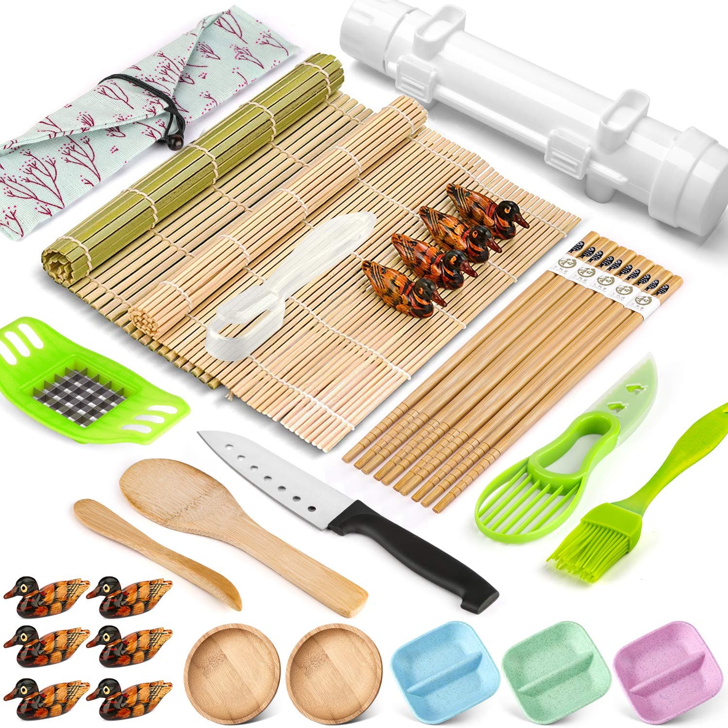 Sushi Making Kit, 28 Pcs Bazooka Maker with Rolling Mat, Chopsticks, Paddle, Spreader, Knife for Sushi Lovers Beginners, DIY Sushi Roller Machine