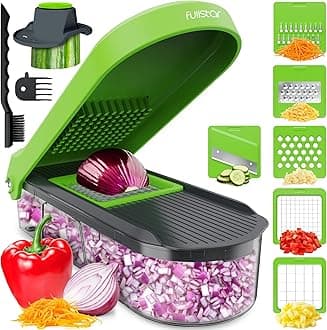 Fullstar Vegetable Chopper, Cheese Slicer, Food Chopper, Veggie Chopper, Onion Chopper, Vegetable Chopper with Container, Mandoline Slicer & Cheese Grater (6 in 1 - Gray/Green)