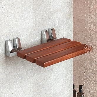 Kenley Folding Shower Seat Wooden Wall Mounted Bench Bathroom Stool - Teak Wood/Stainless Steel