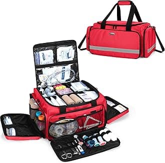 Trunab First Responder Bag Empty, Professional Medical Supplies Bag First Aid Kits Bag with Inner Dividers and Anti-slip Bottom for Home Health Nurse, Community Care, EMT, EMS, Bag Only, Red, 1 Count