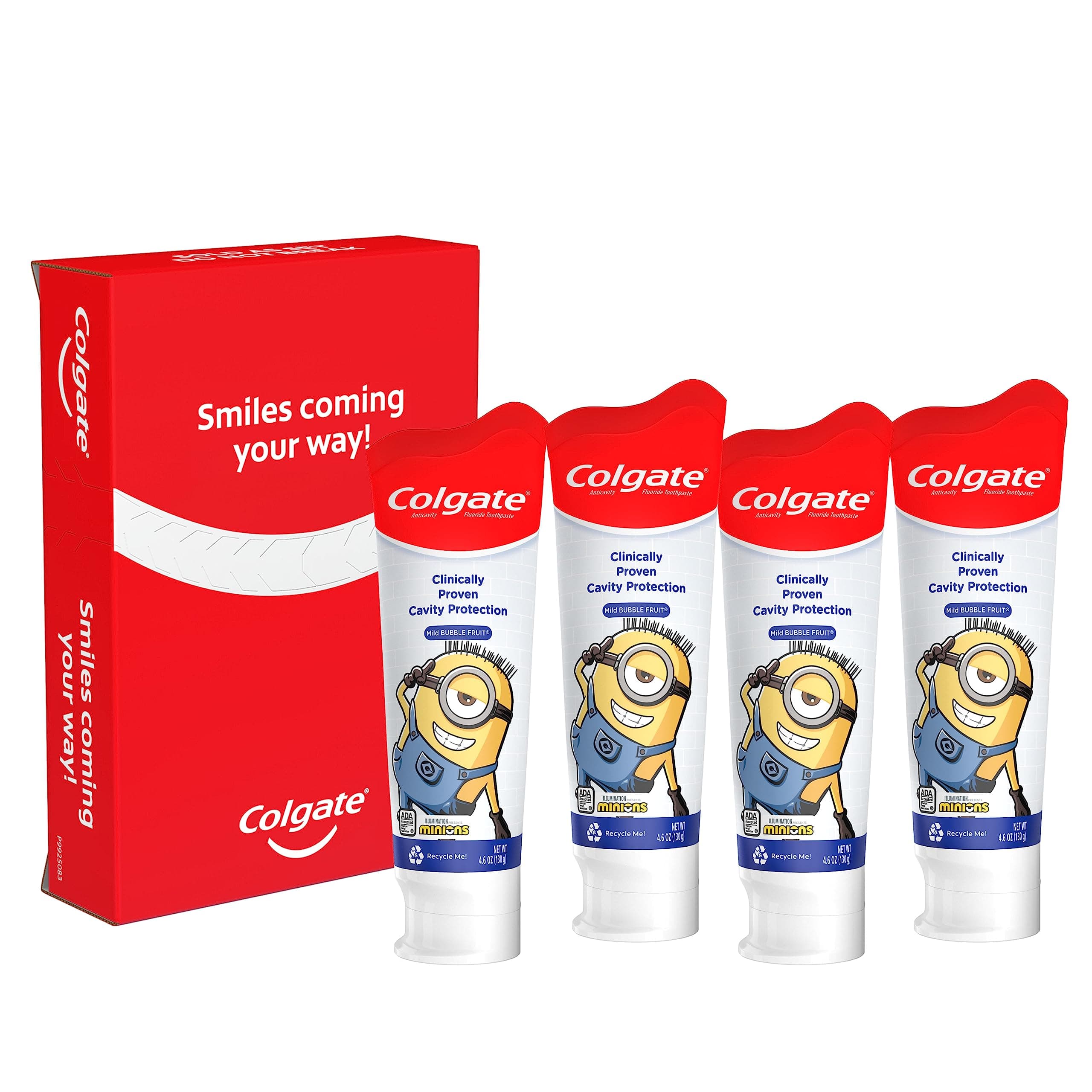 Colgate Kids Toothpaste with Anticavity Fluoride, Minions, ADA-Accepted Fluoride Toothpaste, 4.6 Ounce Tube, 4 Pack