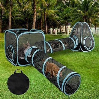 9.45FT Outdoor Cat Enclosures Portable Cat Playhouse, Pop Up Cats Tent with 33.86x 11.81IN Double Kitty Tunnels DIY in Multiple Ways, Cats Playpen Play Tents for Rabbits and Small Animals