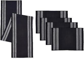 Encasa Homes Dining Set (4 Placemats in + 1 Table Runner) | Ladder Black | Fine Ribbed Cotton | Modern Colours & Designs, Use at Home, Cafes, Restaurants & Hotels - Machine Washable.