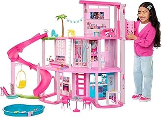 ​Barbie Dreamhouse, Pool Party Doll House with 75+ Pieces and 3-Story Slide, Pet Elevator and Puppy Play Areas​