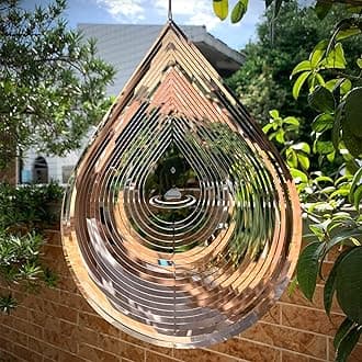 Wind Spinner 3D Water Droplets Shape Highly Reflective Stainless Steel Metal Outdoor Garden Decor, Decorations to Scare Away Yard Birds 12 inch, Gifts for Women Mom Dad