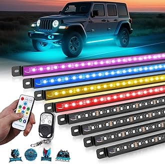 MICTUNING U8 RGB+IC Underglow LED Light Bars (8-Piece Kit) 888 LEDs, Dual Remote Control, Chasing/Fading Modes, IP68 Waterproof Aluminum Housing