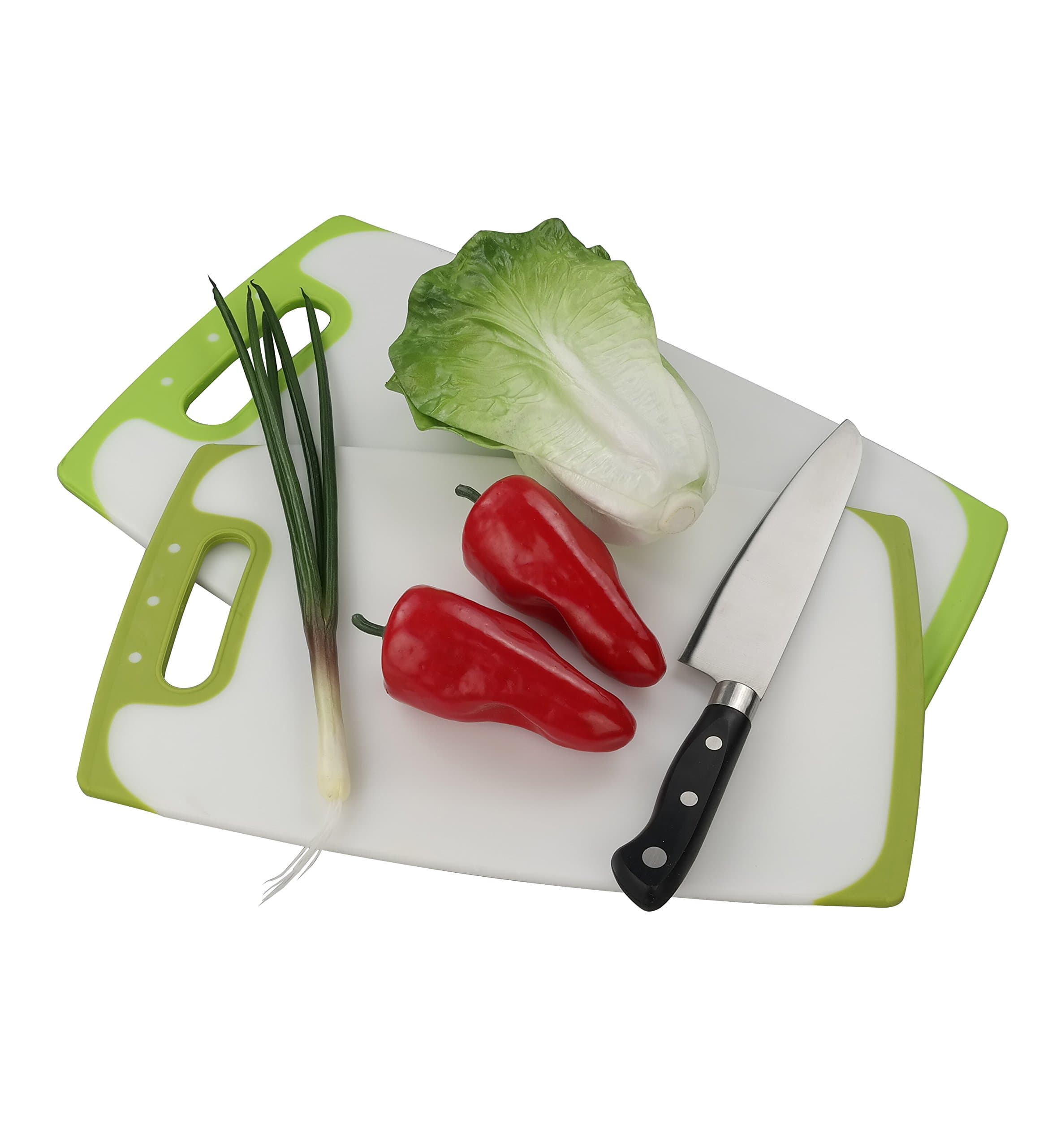 Nicesh 2-piece Plastic Cutting Board Set with Handle, Non-slip Design (Green), E