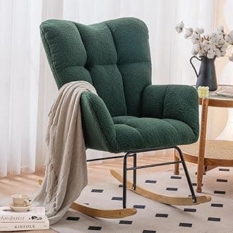 NIOIIKIT Nursery Rocking Chair Teddy Fabric Upholstered Glider Rocker Rocking Accent Chair Padded Seat with High Backrest Armchair Comfy Side Chair for Living Room Bedroom(Green Teddy)