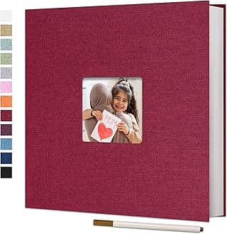 Vienrose Linen Photo Album Self Adhesive Scrapbook, 13"x12.6", 40 Pages, Red
