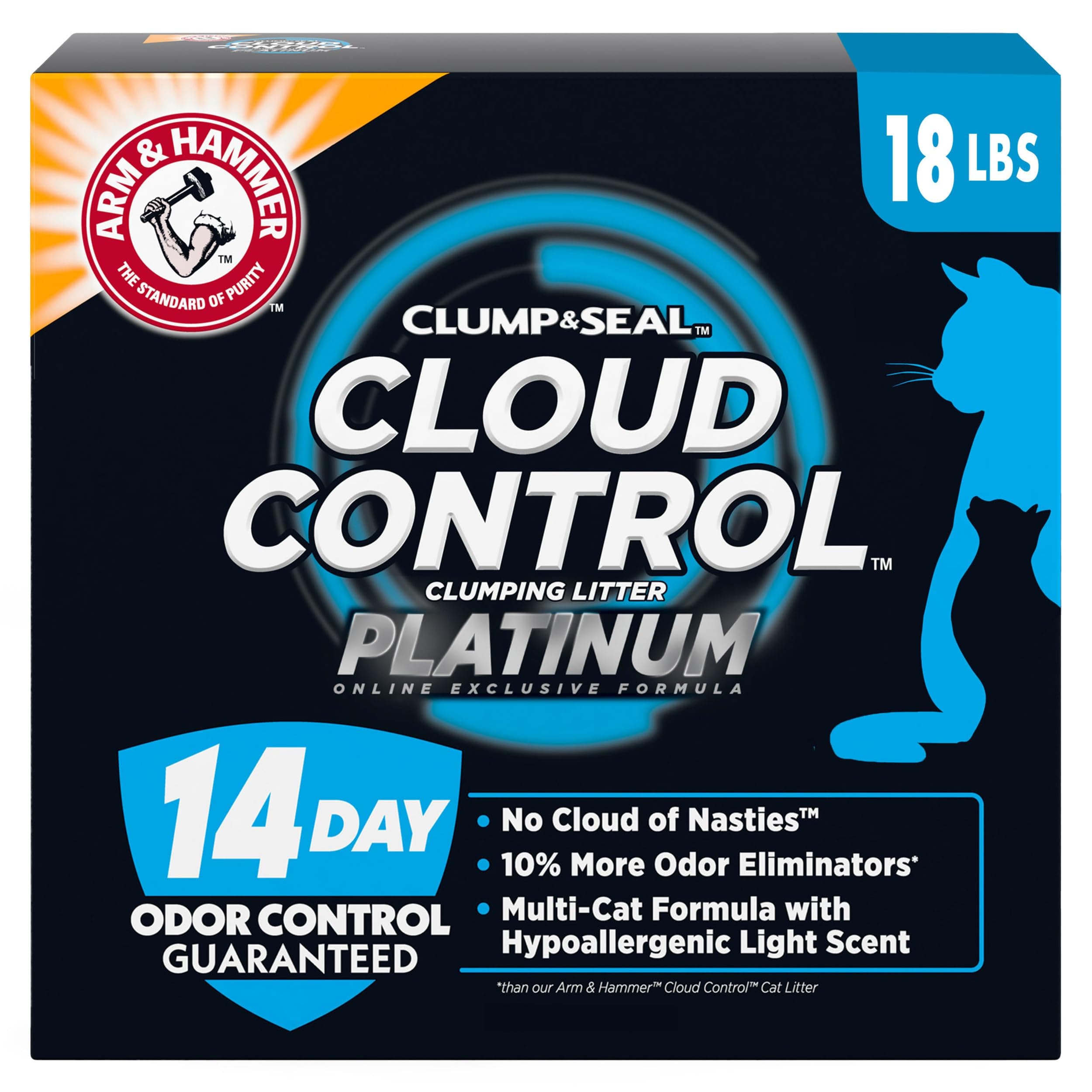 Cloud Control Platinum Cat Litter, Multi-Cat Clumping Litter, Hypoallergenic and Dust-Free, 14-Day Odor Control, 18 lbs