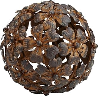 Everydecor Antique Rusty Metal Flower Decorative Sphere