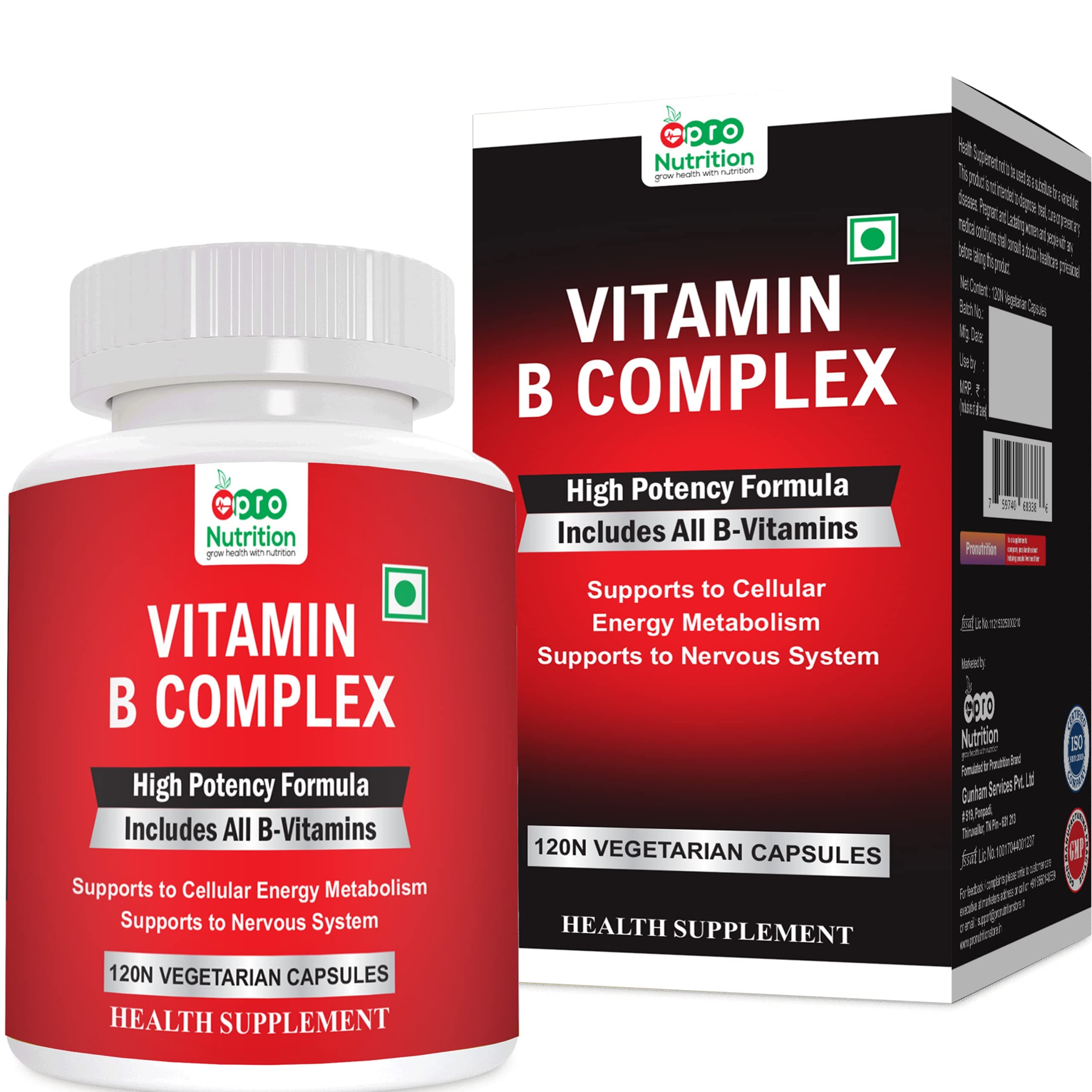 B Complex Vitamins - ALL Including B12, B1, B2, B3, B5, B6, B7, B9, Folic Acid Vitamin Supplement for Stress, Energy and Healthy Immune System 120 Veg capsules, 120 Count (Pack of 1)