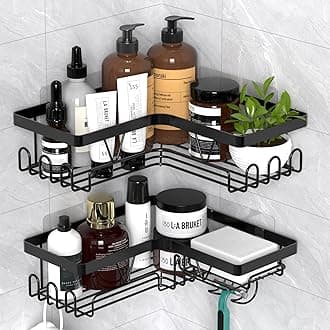 Kegii Corner Shower Caddy, Shower Corner Shelf, Bathroom Shower Organiser No Drilling, Adhesive Shower Storage Rack for Bath Accessories, Black