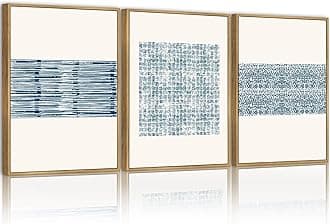 PHOPAGO Blue Abstract Framed Wall Art Modern Boho Neutral Line Wall Decor Mid Century Minimalist Geometric Artwork Kitchen 11x14in Natural Framed