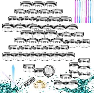 50 Pack 10g Plastic Jars with Lids, 10ml Round Clear Cosmetic Containers Makeup Jars, 10gram Travel Size Container Jar with Spatulas for Makeup Sample Lotion Cream Ointment Salve Balm Powder