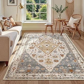 Lahome Machine Washable Area Rugs 5x7, Large Rugs for Living Room Non Slip Rugs for Bedroom, Oriental Soft Low Pile Printed Indoor Throw Dining Room Carpet for Playroom Home Office, Gold