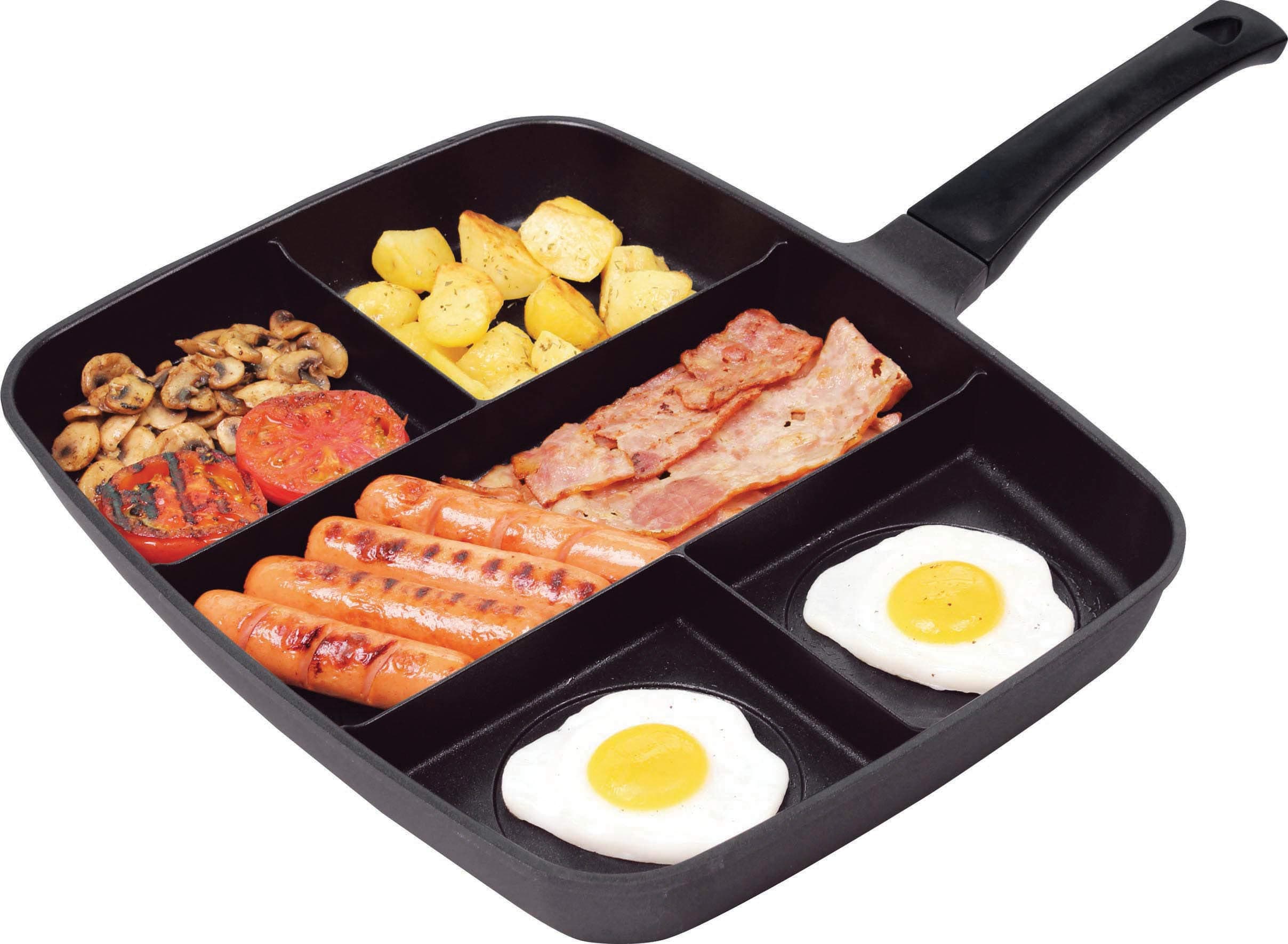 5 In 1 Multi Pan Non Stick Multi Section Frying Pan For Use On Any Hob Inc Induction Perfect for Big Meals and Fry Ups Cast Aluminium