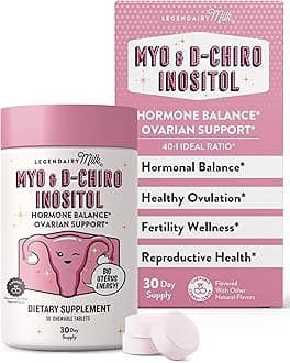 Legendairy Milk Myo-Inositol & D-Chiro Inositol Supplement for Women, 40:1 Ratio, PCOS & Fertility Support, Hormone Balance, Sugar Free Vegan Chewable Tablets, Cherry Flavor, 30 Day Supply