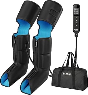FIT KING Air Compression Leg and Foot Boots Massager for Circulation from Foot to Thigh to Relieve Pain, Swelling, Edema - Pressure Sensor & LCD Display & 3 Timer Optional