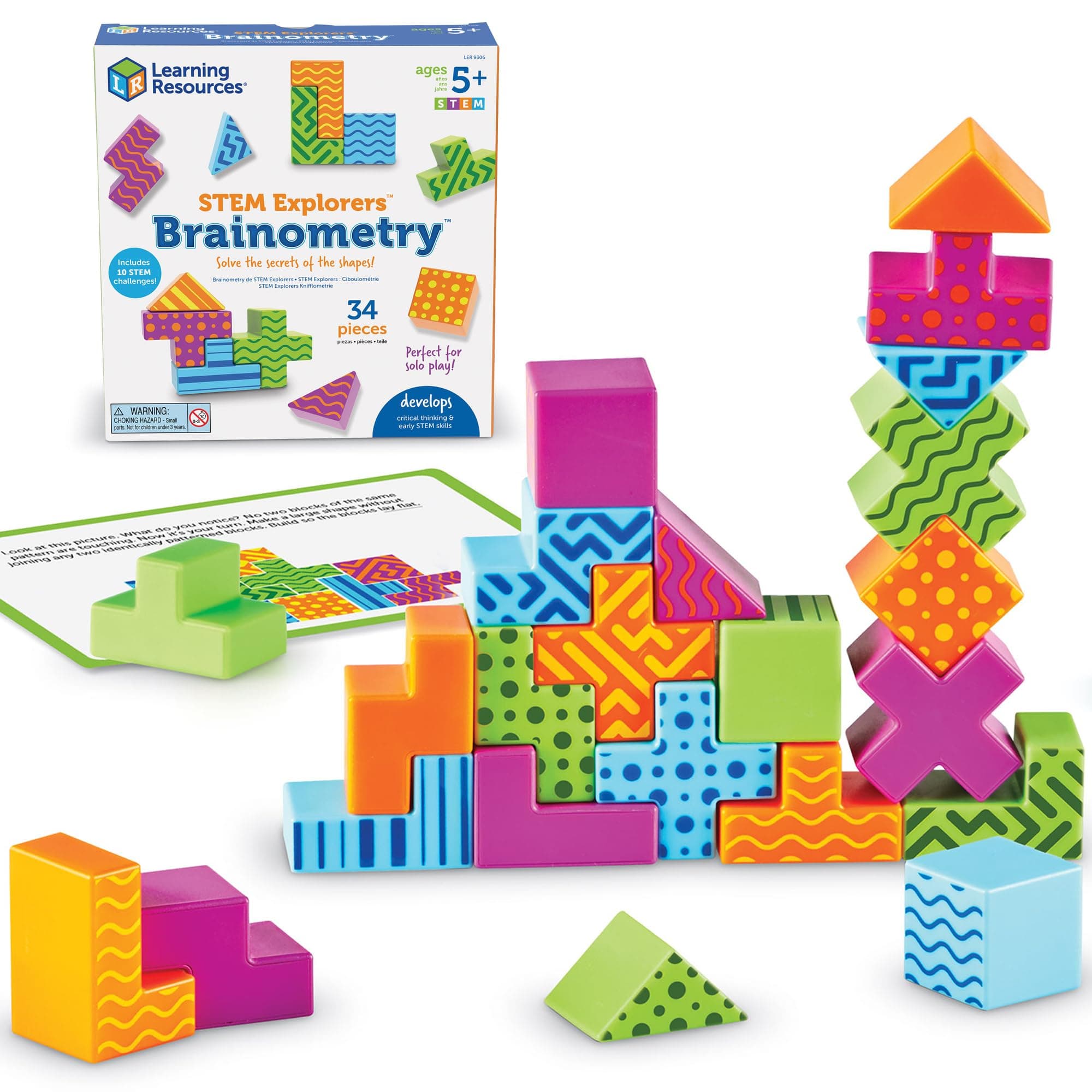 Learning Resources STEM Explorers Brainometry - 3d Puzzle, Brain Games, Brainteaser, Building Logic Toys, Gifts For Boys and Girls, Fine Motor Skills , Pattern Blocks, Math Manipulatives