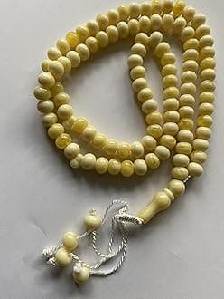 Basic Prayer Misbah Rosary Islamic Large Beads Counter Spiritual Marble Effect 99 Beads (Ivory)